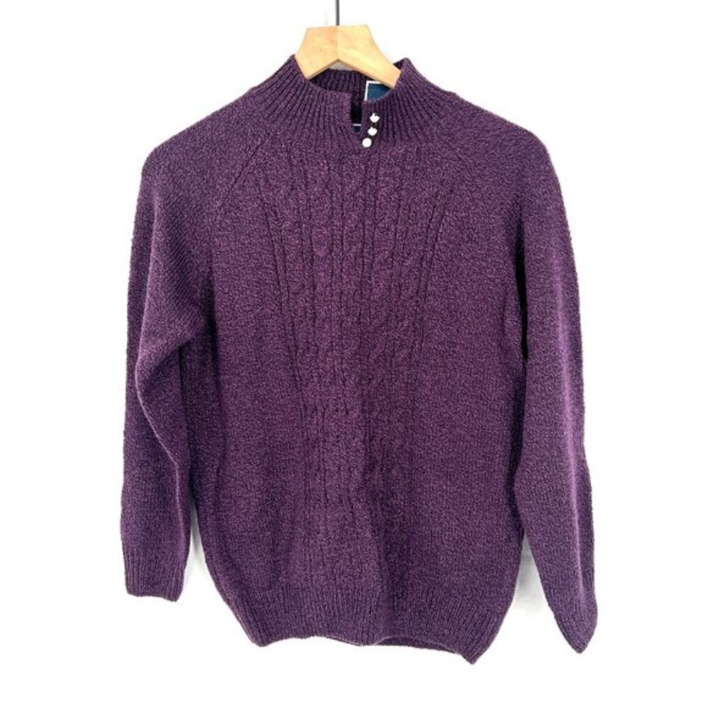 NEW Karen Scott cable knit purple pullover pearl accent grandmacore sweater M PM
